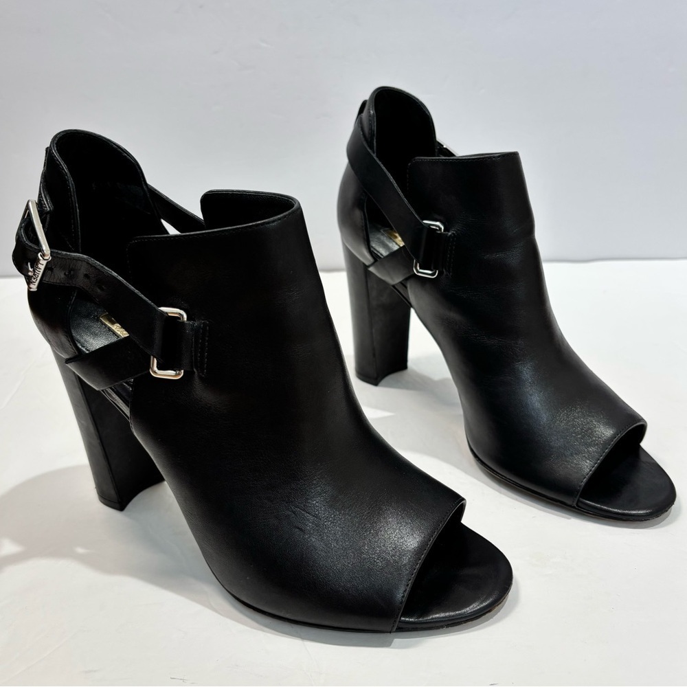 Lauren Ralph Lauren Kadence Black Leather Block Heel Open Toe Ankle Boot sandal